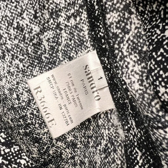 Sandro Paris Faux Wrap Dress Drop Waist Pleated Sleeveless Black White Sz 1 - Picture 4 of 6